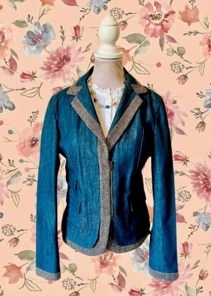 💙🌿Veste jean vintage chic taille S/36 Alain Manoukian Denim & Chevron retro jacket🌿💙 - photo numéro 2