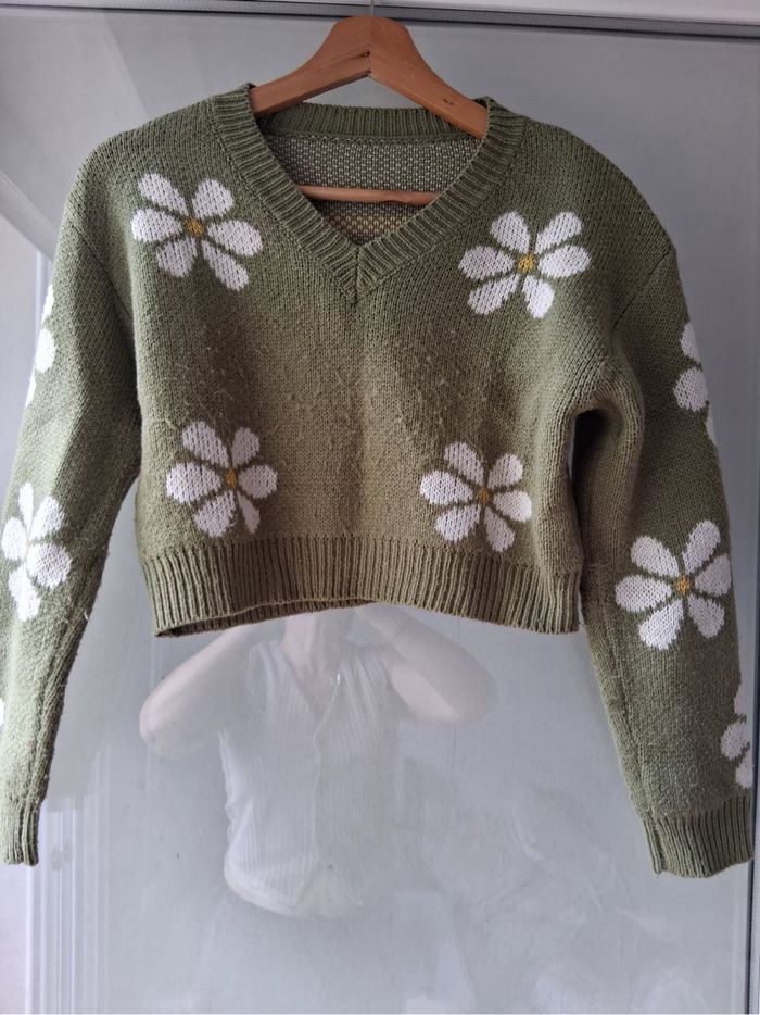 Gilet vert motif fleuri