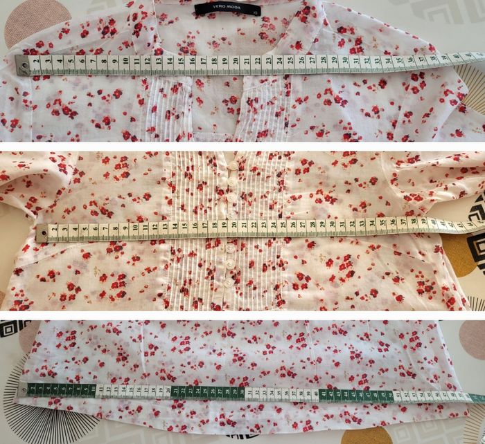 Vero Moda Blouse Manches 3/4 TXS - Blanc&Rouge- Col Tunisien-Légère & Fleurie - TBE - photo numéro 5