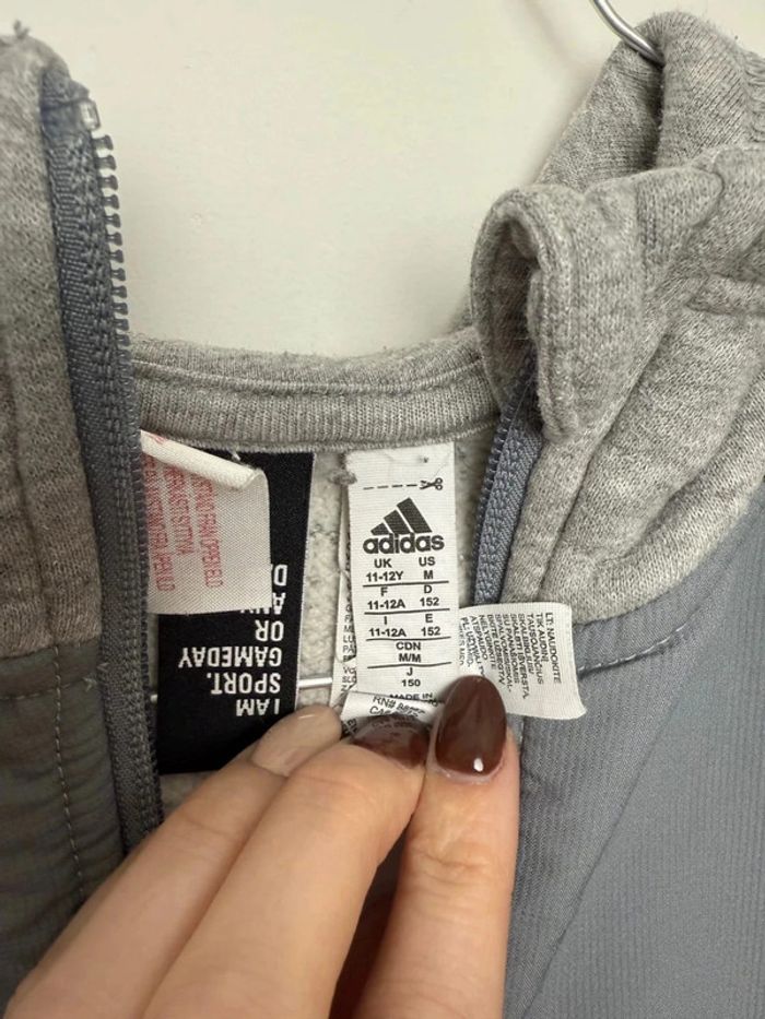 Sweat à capuche Adidas gris garçon taille 11-12 ans - photo numéro 4