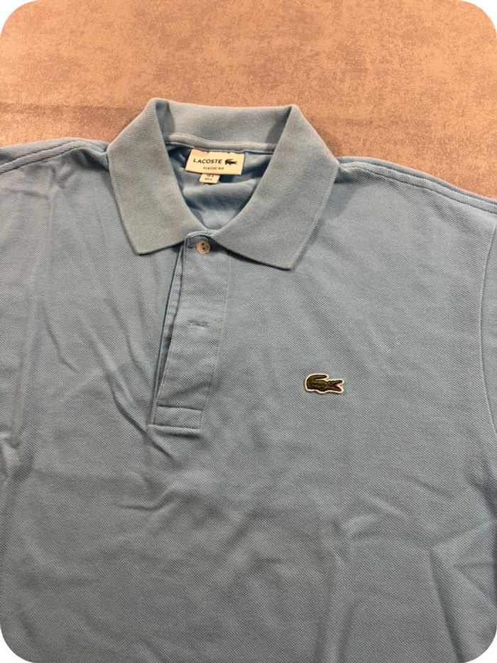 Polo Lacoste Bleu Clair logo brodé vert Taille L - photo numéro 2