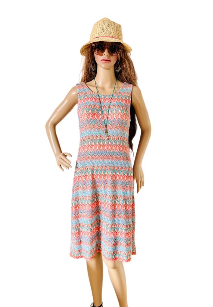 🧡🌞Robe vintage lurex hippie chic retro funky soul summer dress🌞🩵 - photo numéro 7