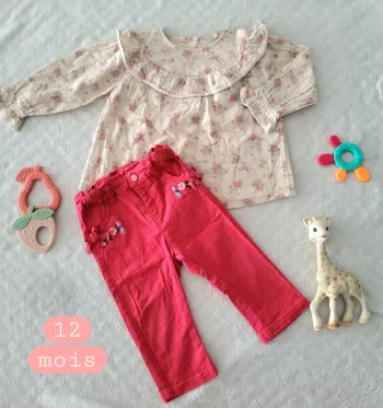 Ensemble blouse a fleur pantalon rose 12mois