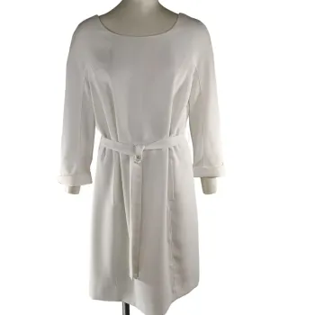 Robe droite blanche Caroll T42 manches 3/4 ceinture amovible minimaliste chic