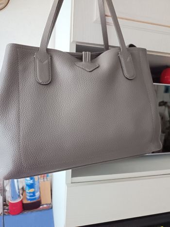 Sac Longchamp roseau gris clair en cuir