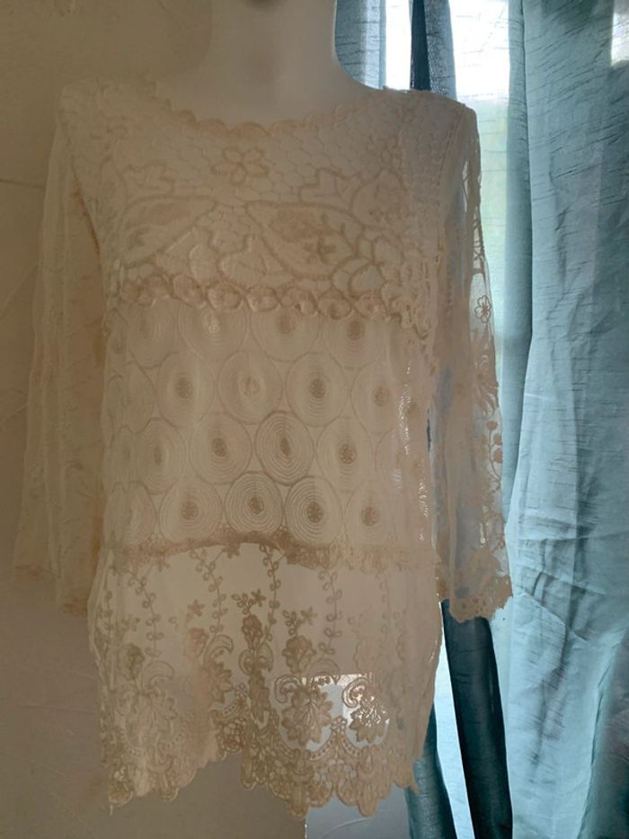 Blouse dentelle crochet transparent 36-38 manches3/4 - photo numéro 6