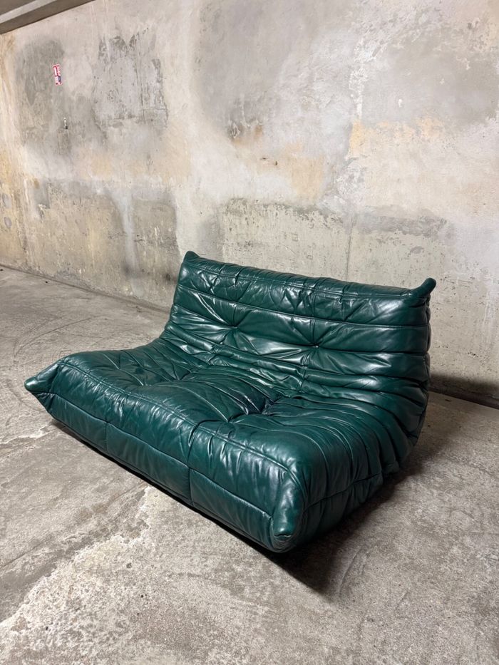 Canapé Togo 2 places Cuir vert – Ligne Roset 1990 - photo numéro 2