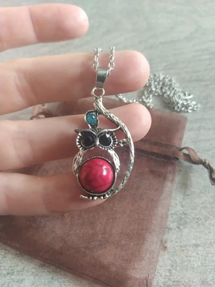 Collier fantaisie chouette/hibou sur branche - photo numéro 2