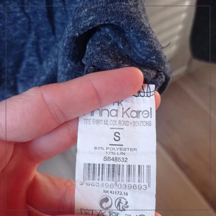 Haut bleu manches longues col rond + boutons taille S Anna Karel bon état - photo numéro 6