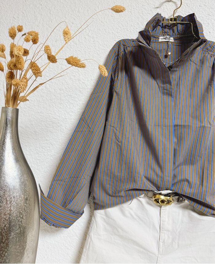 Chemise marron bleu rayures taille S - photo numéro 3