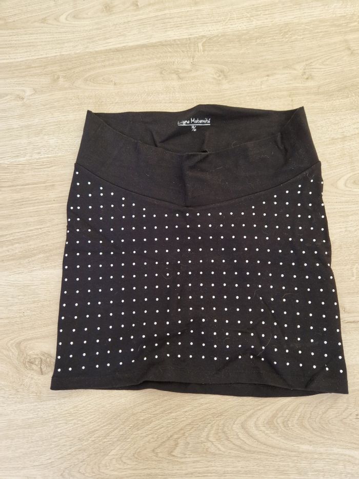 Joli mini-jupe de Maternité Noire à Pois Blancs