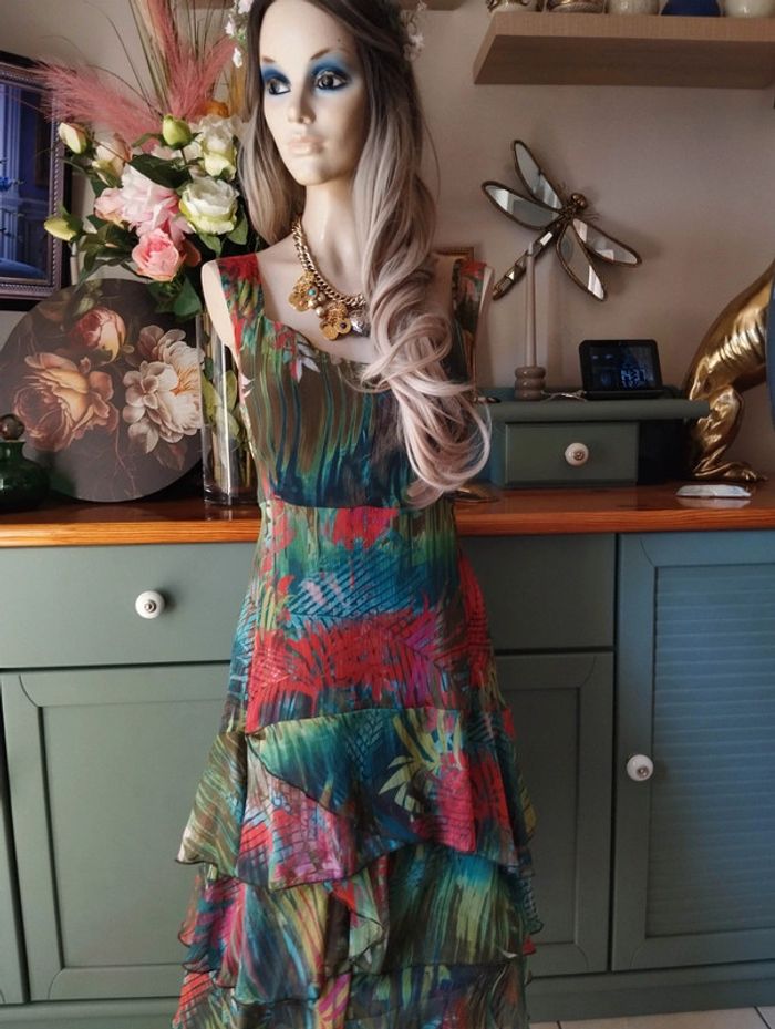 🐝Robe d'Été Imprimé Floral & Froufrous Toscane T44+🐝 - photo numéro 6