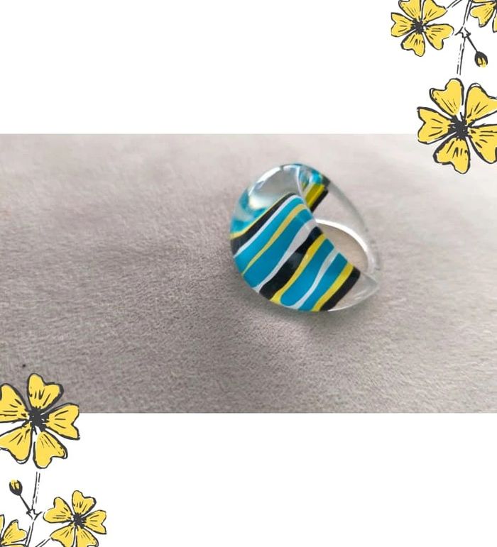 Bague résine rayée – Taille 54 - Collection Brume Bleue - photo numéro 2