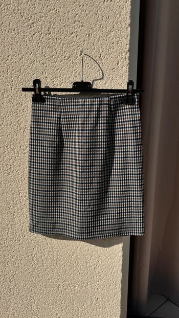 Jupe courte taille haute motif pied de poule marron / noir taille XS
