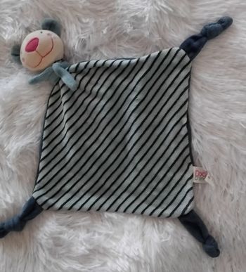 Doudou ours plat losange bleu et rayés- Dodo d'Amour