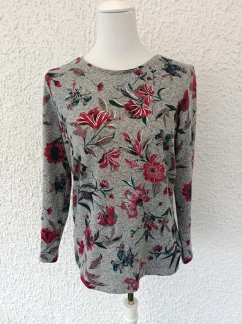 T-shirt manches longues motif fleuri gris taille 38