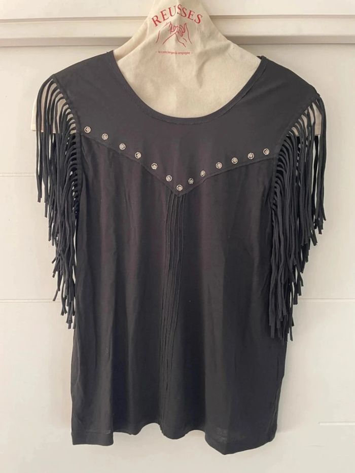 Top noir à franges rock 36