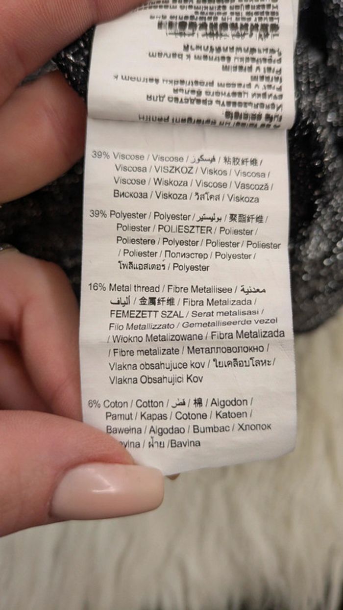 Haut long pull fin noir gris brillant fibre metalique - photo numéro 7