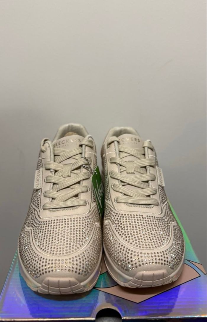 Basket uno beige à. strass argenté -38