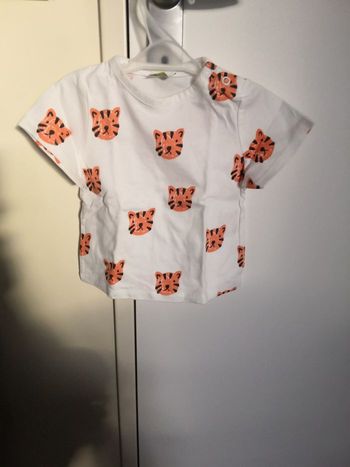 T-shirt manches courtes en coton imprimé tigres (Blanc et Orange) 12 mois (74 cm) Tape à l'Oeil