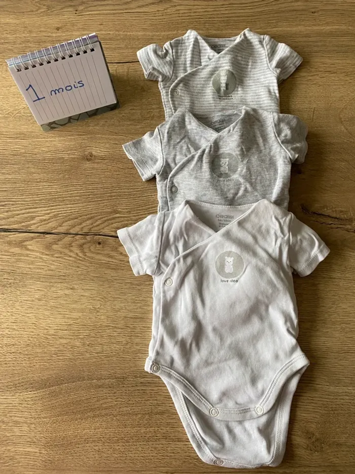 Lot 3 bodies manches courtes - 1 mois