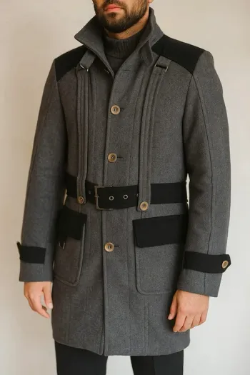 Long manteau gris et noir 44