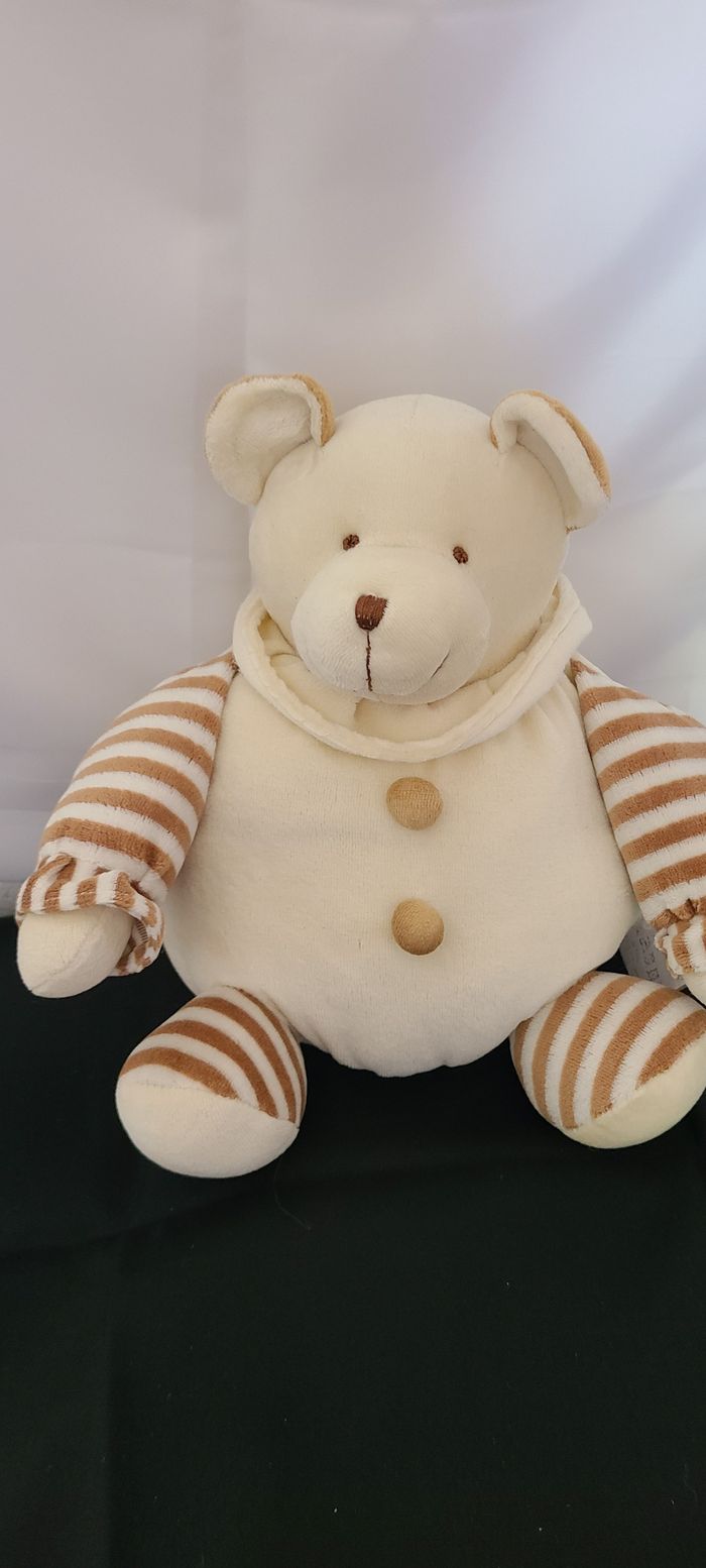 doudou ours boule beige ligné marron