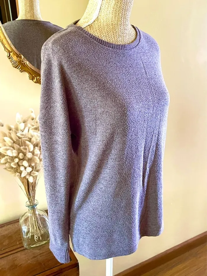 Pull fin gris col rond manches longues basique cosy - photo numéro 4