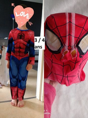 déguiement spiderman + masque tissu 3/4ans