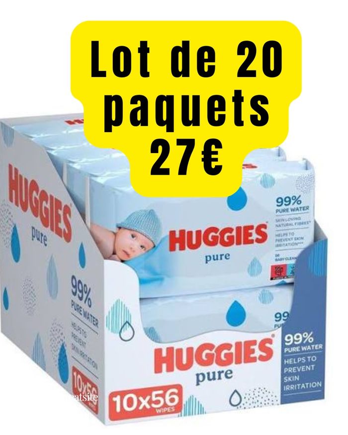 20  paquets de lingettes Huggies Pure