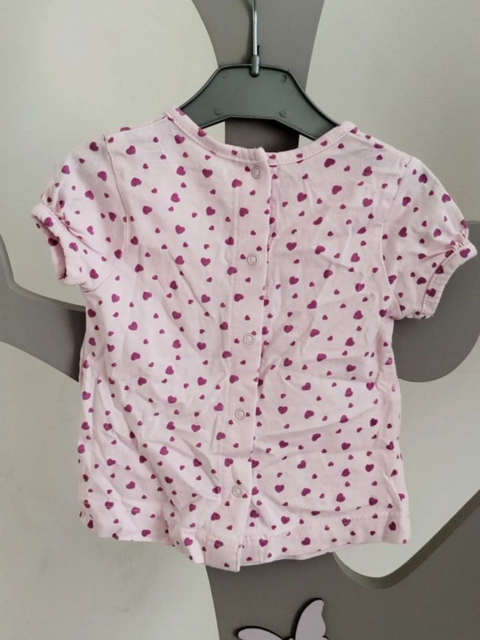 Tee-shirt manches courtes rose à coeurs violet Kitchoun taille 1 mois - photo numéro 2
