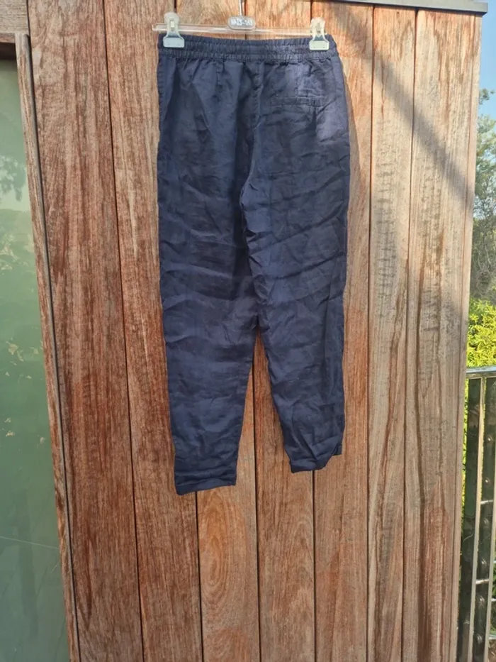 Pantalon lin bleu marine h&m - photo numéro 4