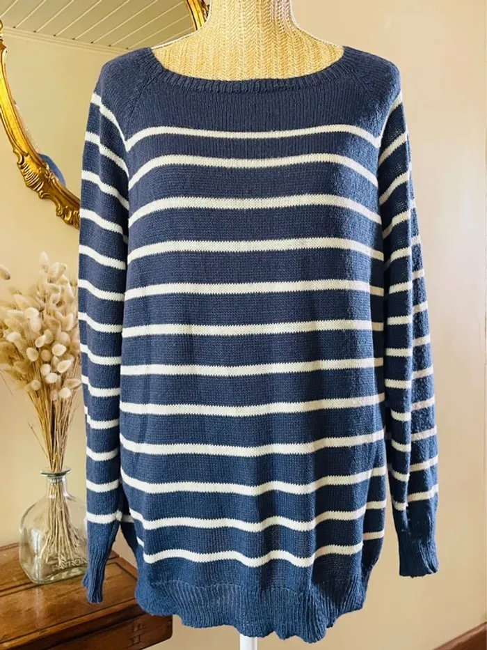 sublime Pull mariniere rayures bleu marine et blanc manches longues col bateau - photo numéro 6