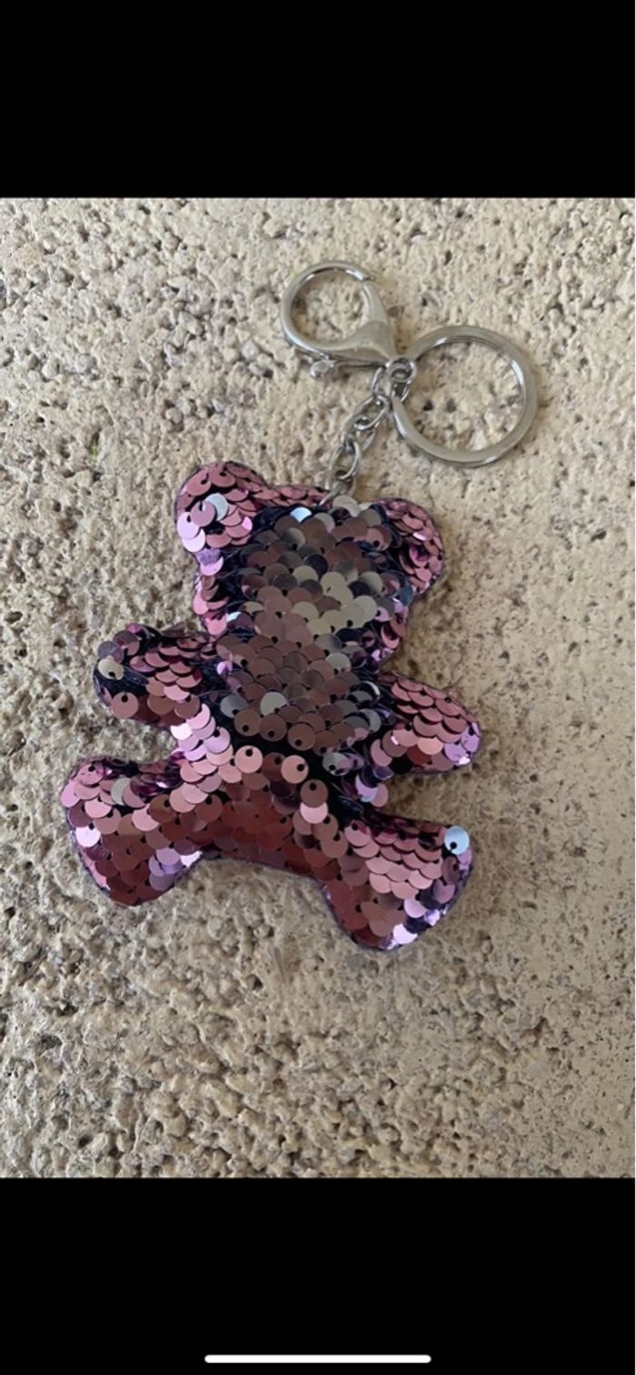 Porte clé accroche sac neuf nounours argent et rose - photo numéro 2