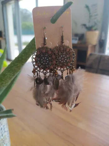 Boucles d'oreilles plumes neuves