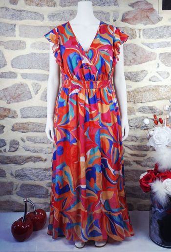 Robe longue estivale aura vibrante du lagon et du corail multicolore Femme taille 54 marque Boohoo 🌺