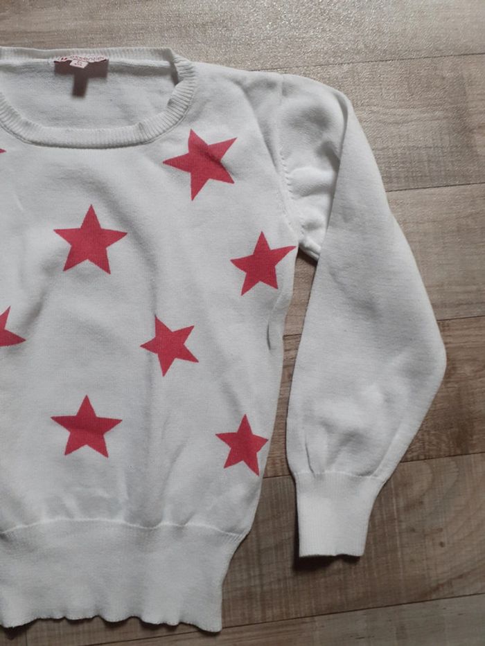 Pull fille fin blanc étoiles roses 5 ans - photo numéro 2