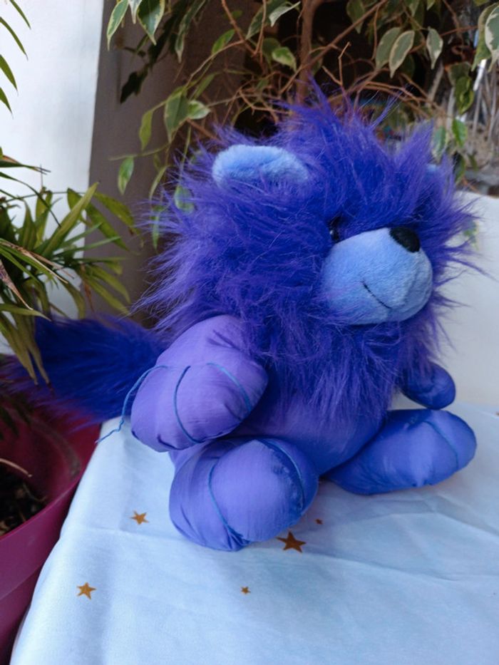 Peluche plush lion teddy parachute puffalump mytoy toy sylvertoys violet mauve purple vintage - photo numéro 4