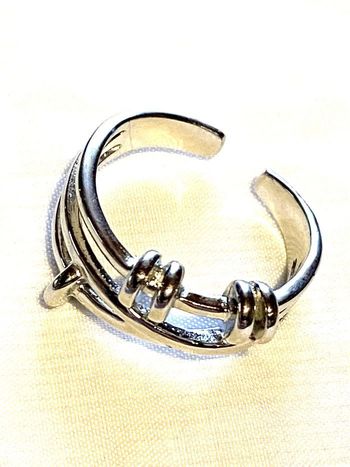 Bague Ouverte Lignes Torsadées 2 Doubles Cercles 1 Simple Cercle Bijou Argenté Fantaisie Femmes