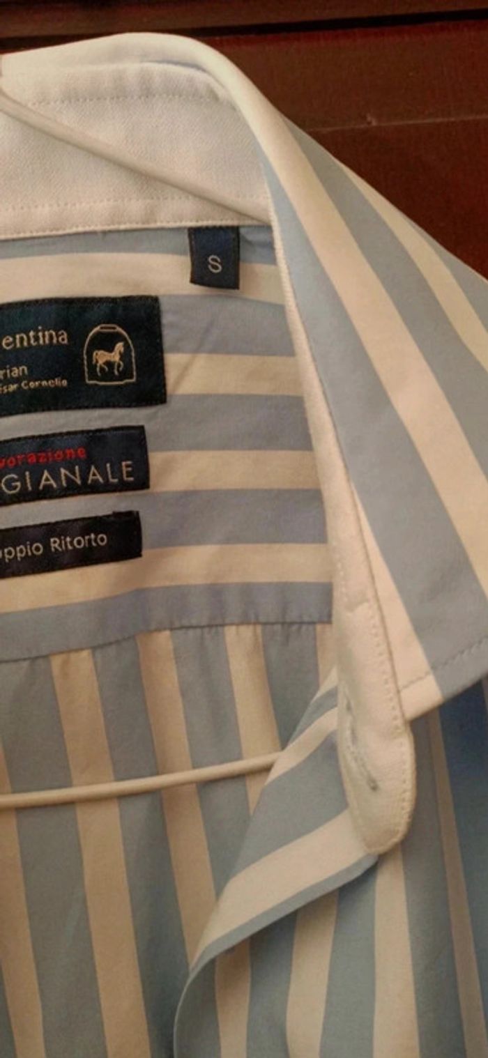 Chemise à rayures turquoise taille S - photo numéro 4