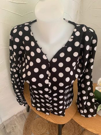 Blouse  Ivivi taille 38 noir à pois blanc