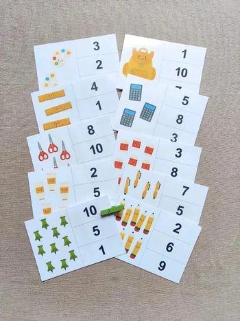 10 cartes à pince "Je compte jusqu'à 10" Montessori