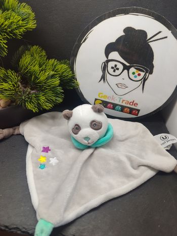 doudou panda Ours u tout petits blanc vert marron étoiles plat Carré DD01303