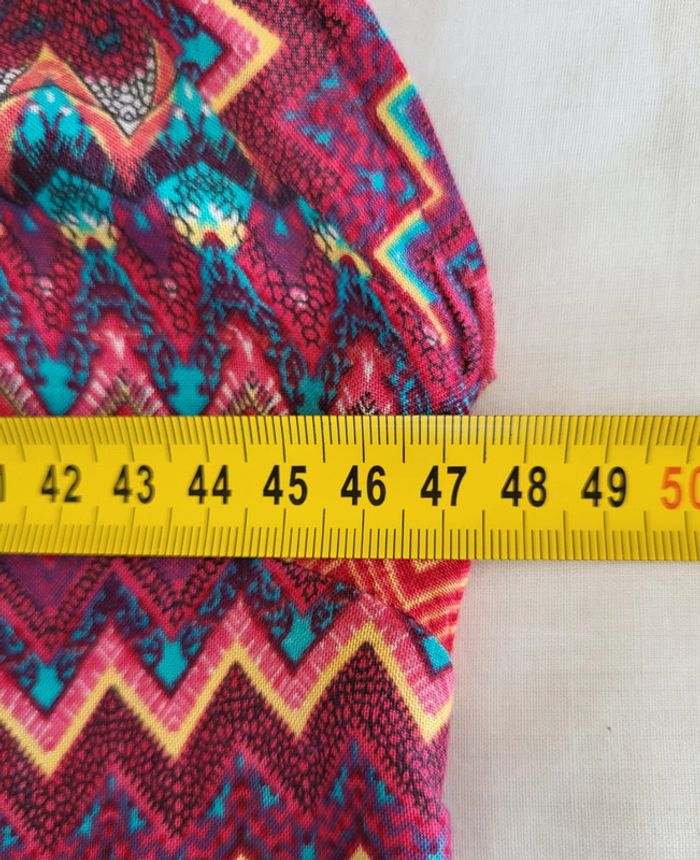 Blouse manches courtes à motifs rose corail bleu turquoise Camaïeu Taille 36 - photo numéro 9