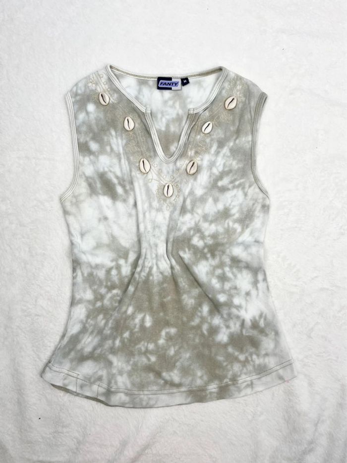 Top tie and dye detail broderie et coquillages y2k