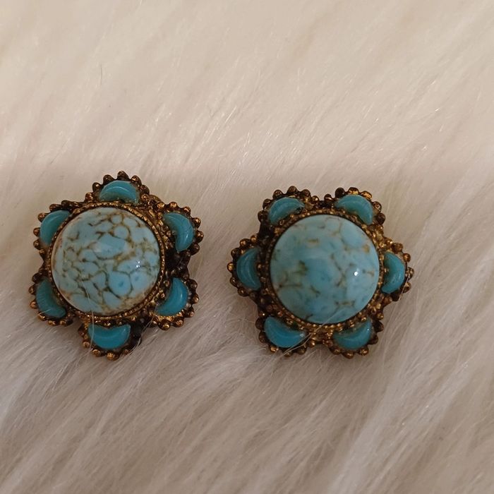 Boucles d'oreilles vintage turquoise - photo numéro 2