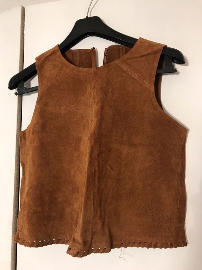 Top façon peau animale Marron