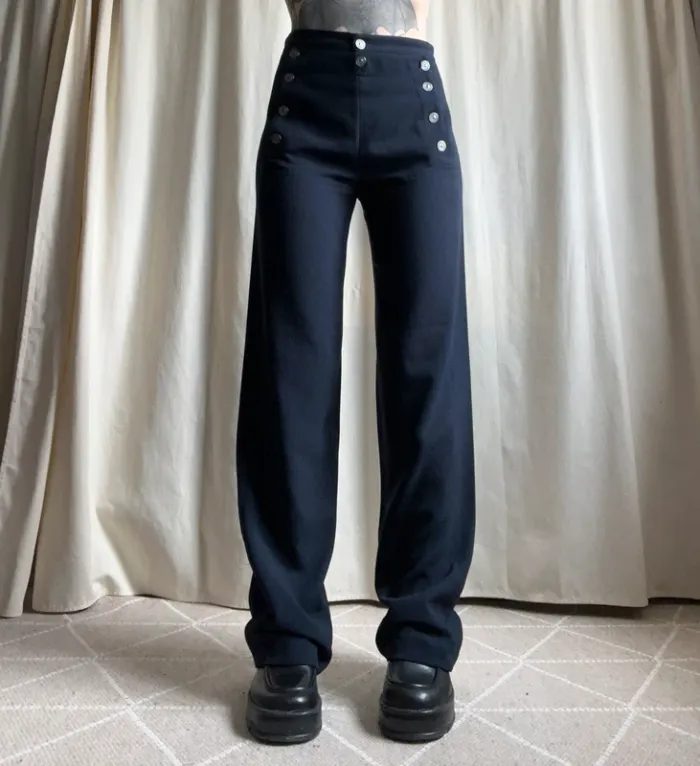 Pantalon jambes larges taille haute boutonné vintage made in France 🇫🇷 90s - Taille M/L - photo numéro 2