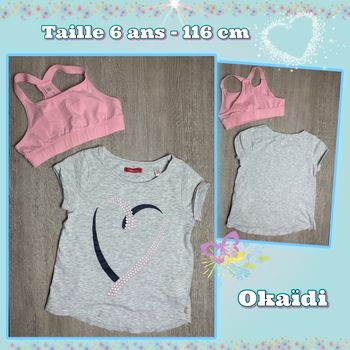 T-shirt sport effet 2 en 1 motif cœur - taille 6 ans - 116cm