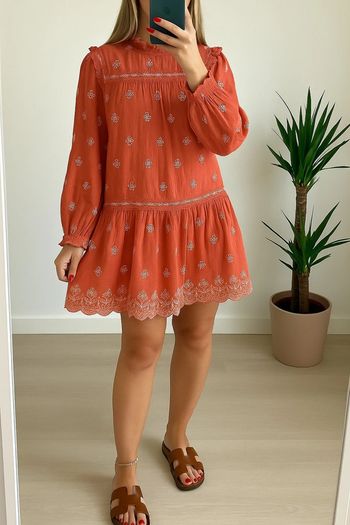 Robe bohème corail brodée fleurs blanches Zara taille S